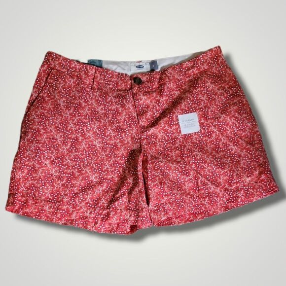 NWT Old Navy Shorts Red Orange White Stars Cotton Khakis 5" Inseam - Picture 1 of 3